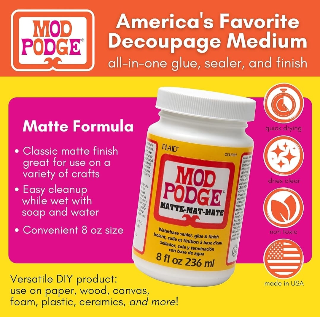 Pegamento Mod Podge Mate a Base de Agua, Sellador, Glue & Decoupage