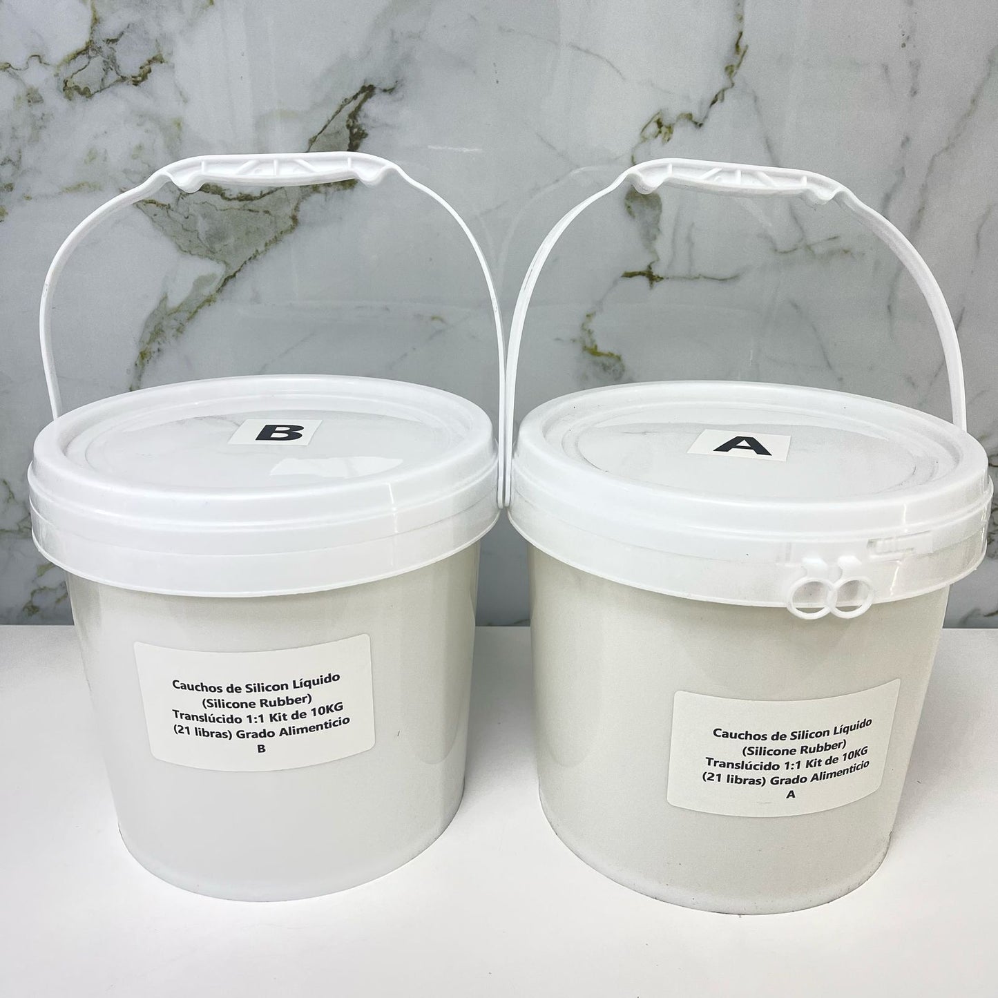 Cauchos de Silicon Líquido (Silicone Rubber) Translúcido 1:1 Kit de 2KG (4.2 libras) y Kit de 10KG (21 libras) Grado Alimenticio