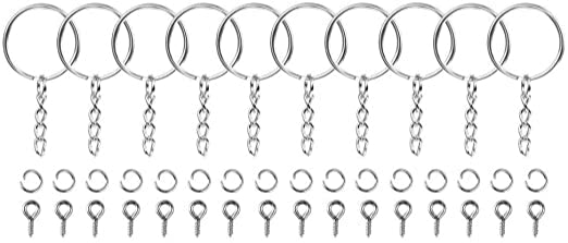 Kit de Anillos + Cancamos + Aros para 50 llaveros plateado