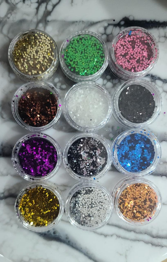 Glitter Brillantina 12 colores, Escarcha