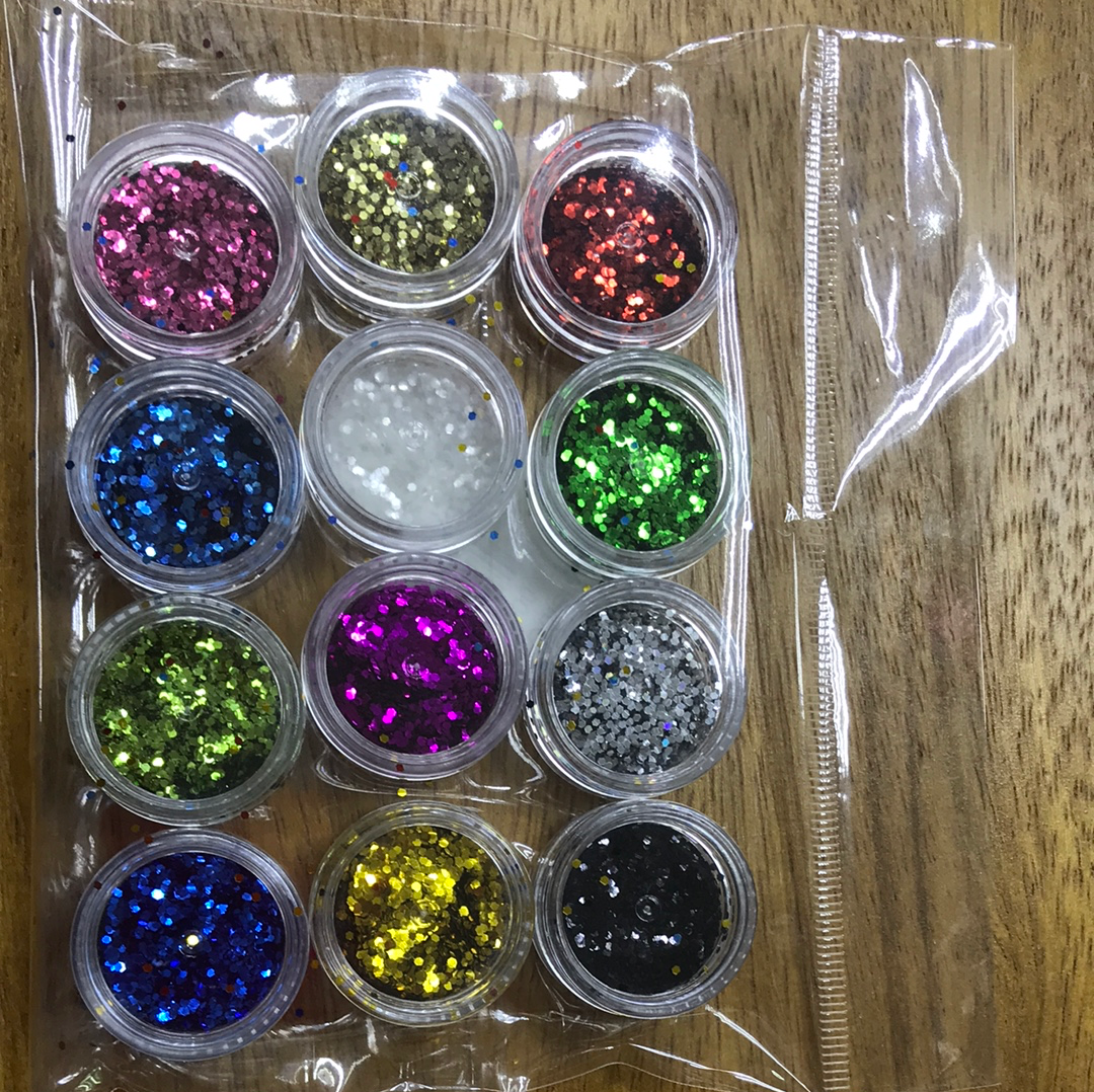 Glitter Brillantina 12 colores, Escarcha