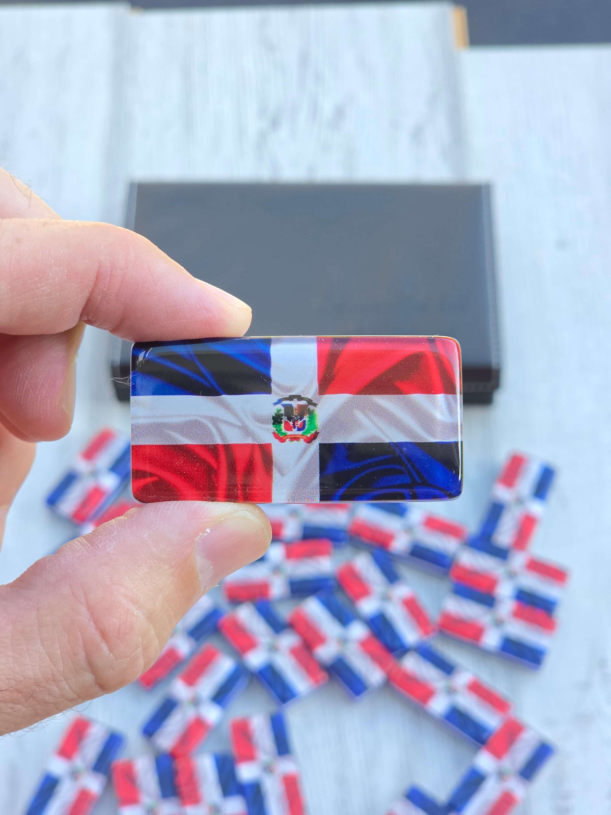 Juegos de Dominos en Acrilico Personalizados tamaño Jumbo Bandera República Dominicana
