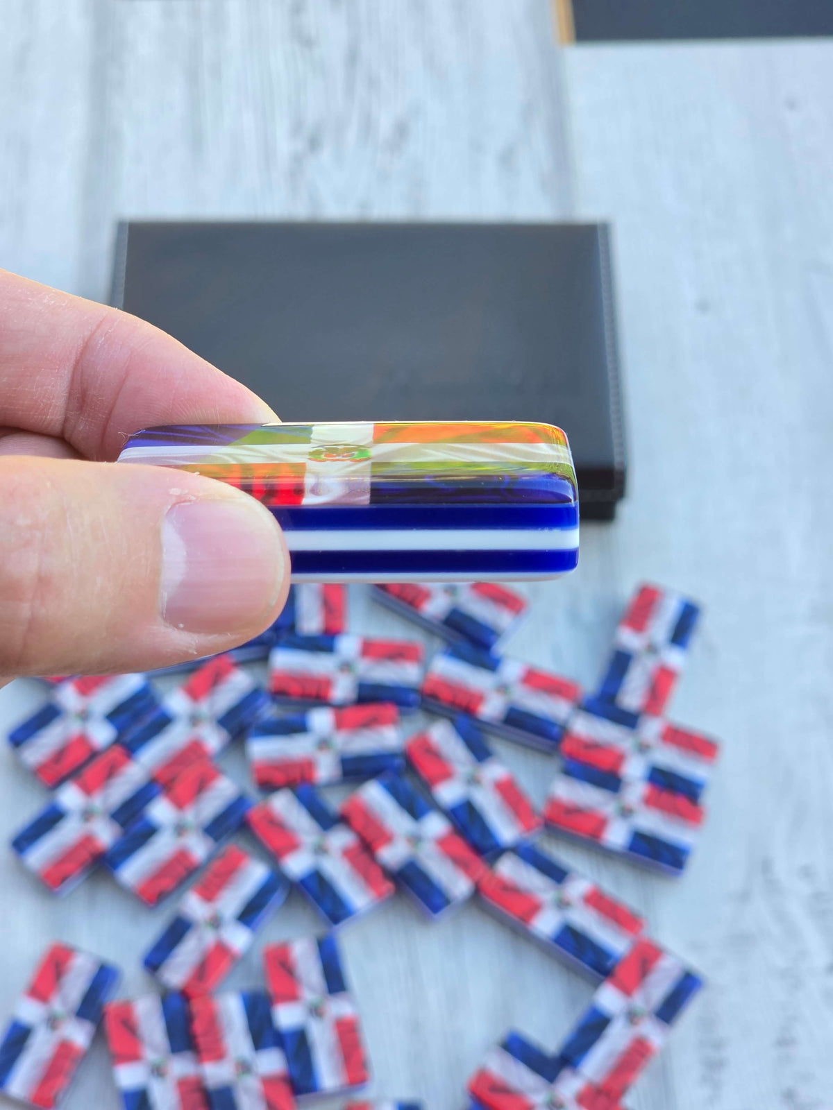 Juegos de Dominos en Acrilico Personalizados tamaño Jumbo Bandera República Dominicana