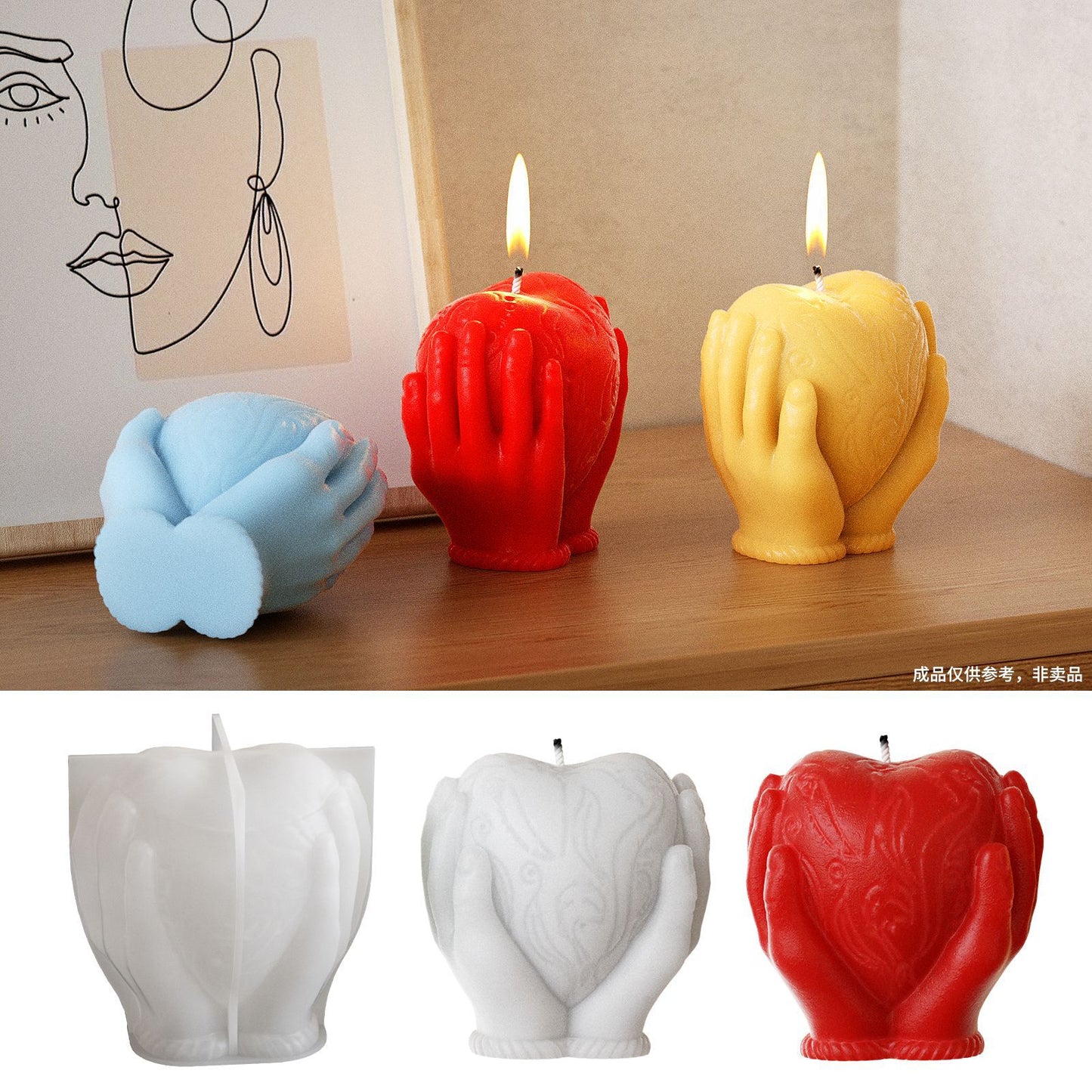 Molde de Corazón en Manos para Escultura, Vela y Decoración