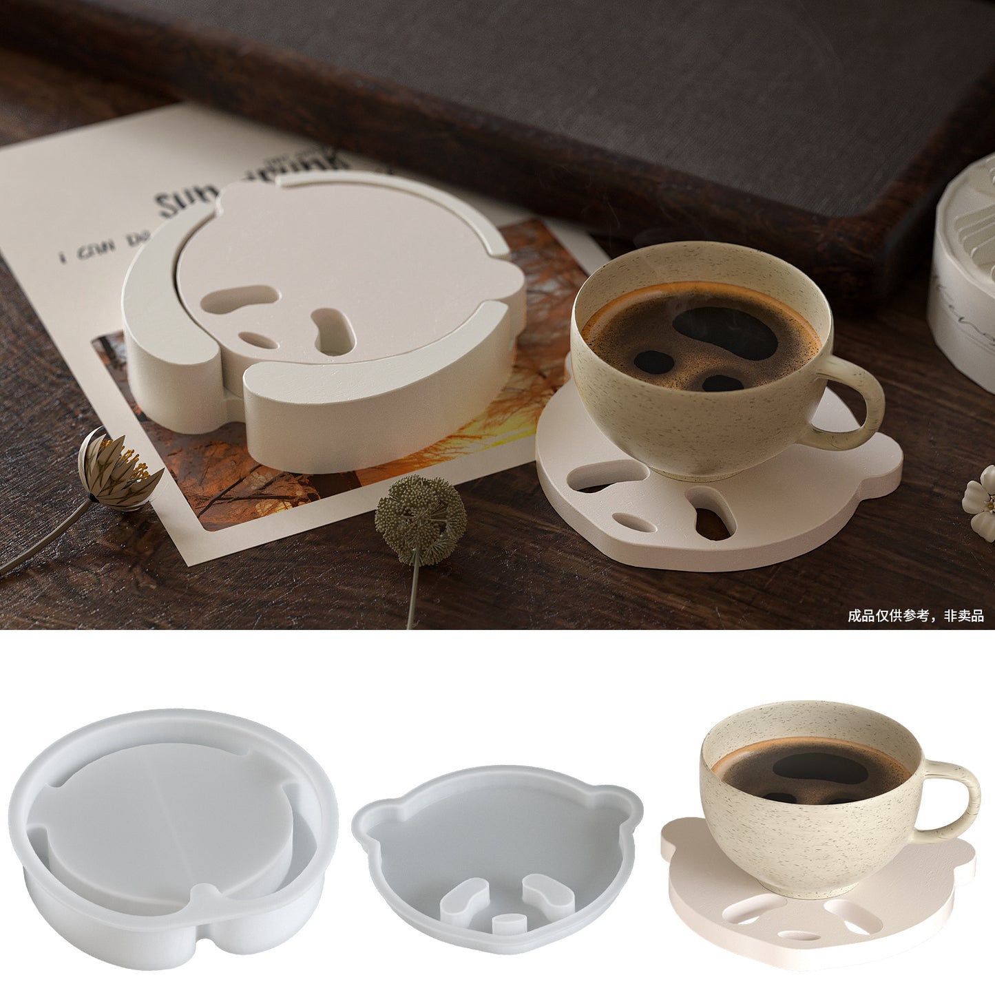 Set de Porta Vasos en forma de Panda Kit de 2 portavasos y 1 Base