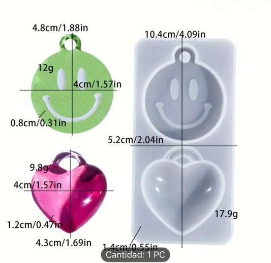 Molde de carita alegre y corazón para Colgantes o llaveros