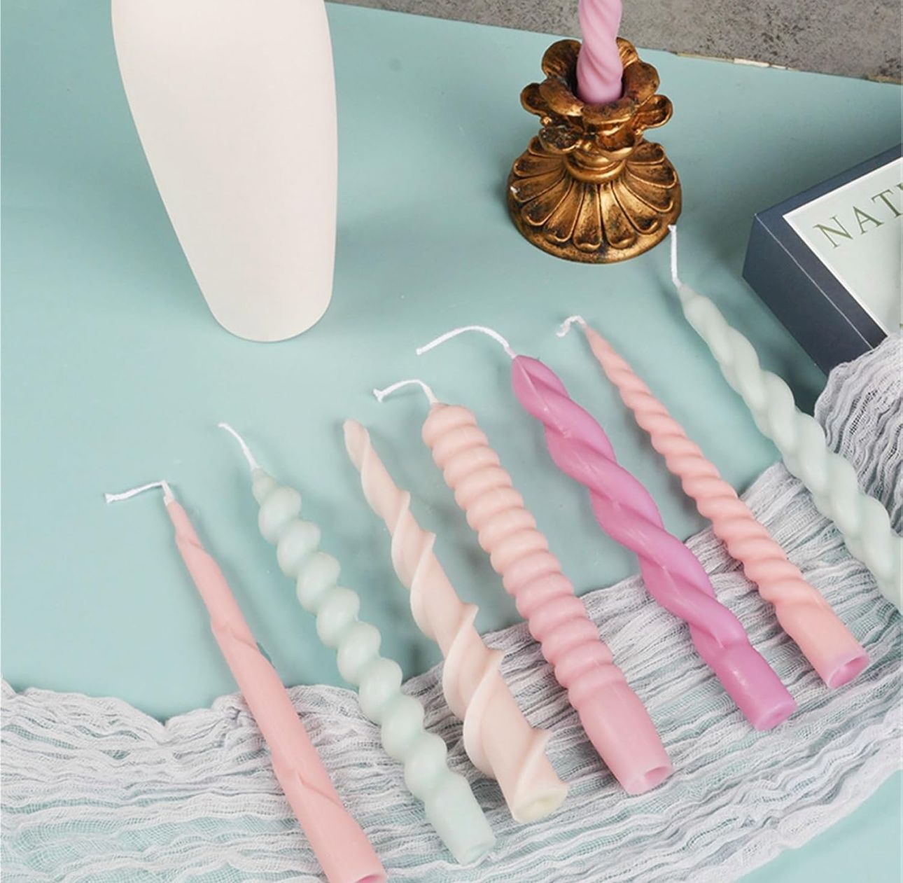 Molde de Velas Pilar en Espiral para Candelabros, Bautizos y Decoración