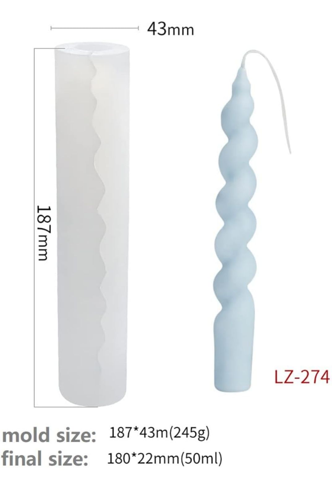 Molde de Velas Pilar en Espiral para Candelabros, Bautizos y Decoración