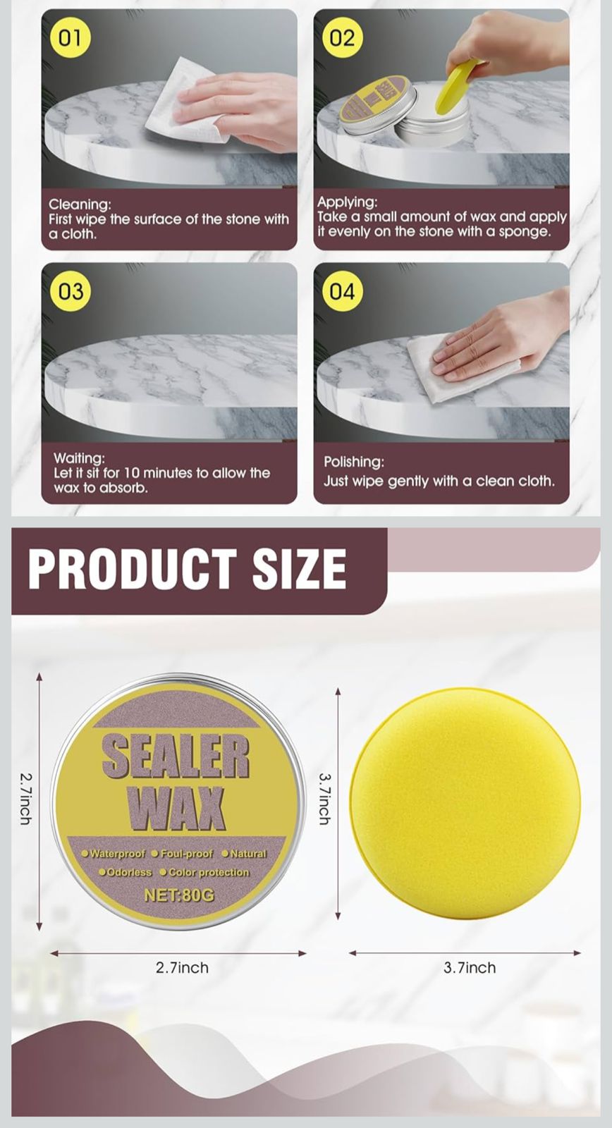 Cera Selladora para Yeso, Madera, Piedras, Jesmonite, Resina Ecologica, resistente al agua grado alimenticio