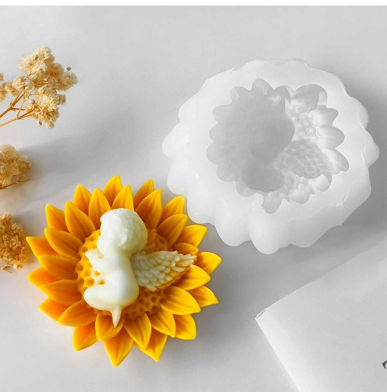 Molde de Girasol con Angel Bebe para Velones y Resina