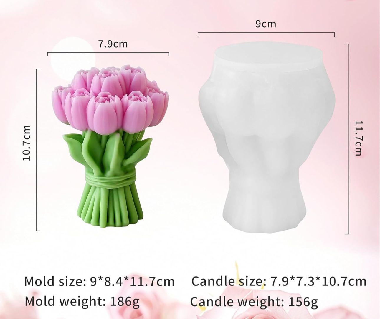 Molde de Tulipanes Flor de Gardenia y Rosas para Velones