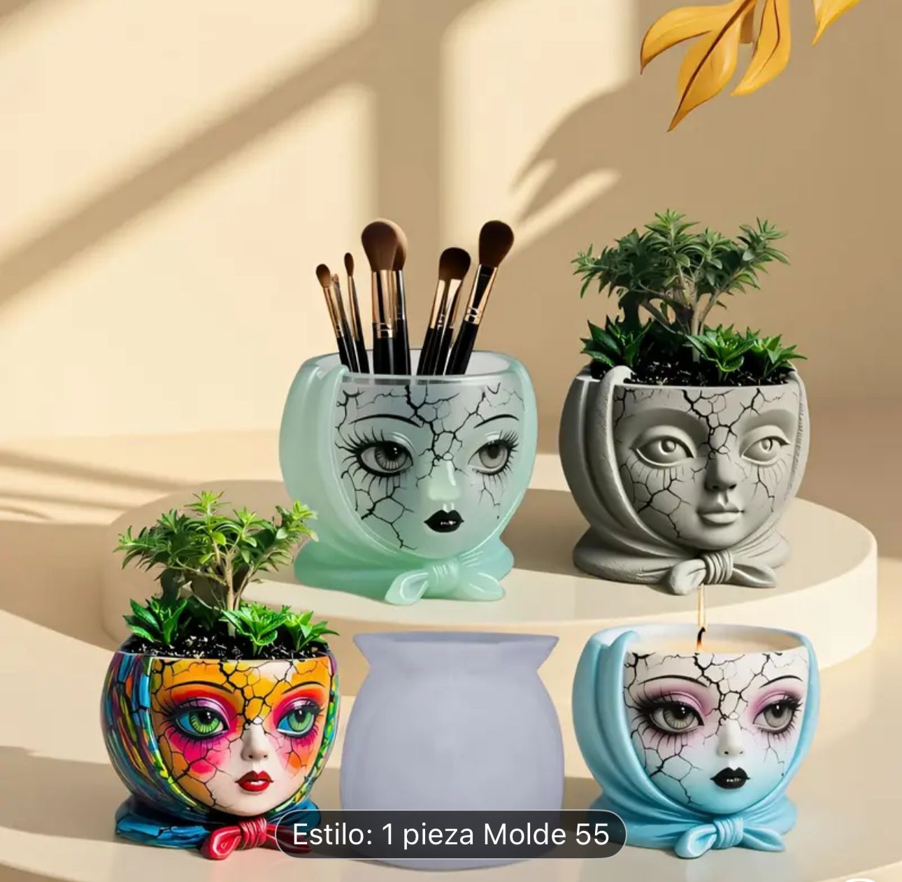 Molde para Maceteros, Tarros, Vela y Decoración Rostro cuarteado