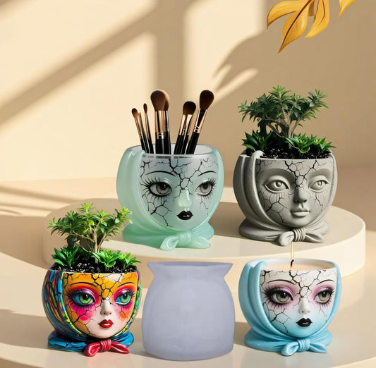 Molde para Maceteros, Tarros, Vela y Decoración Rostro cuarteado