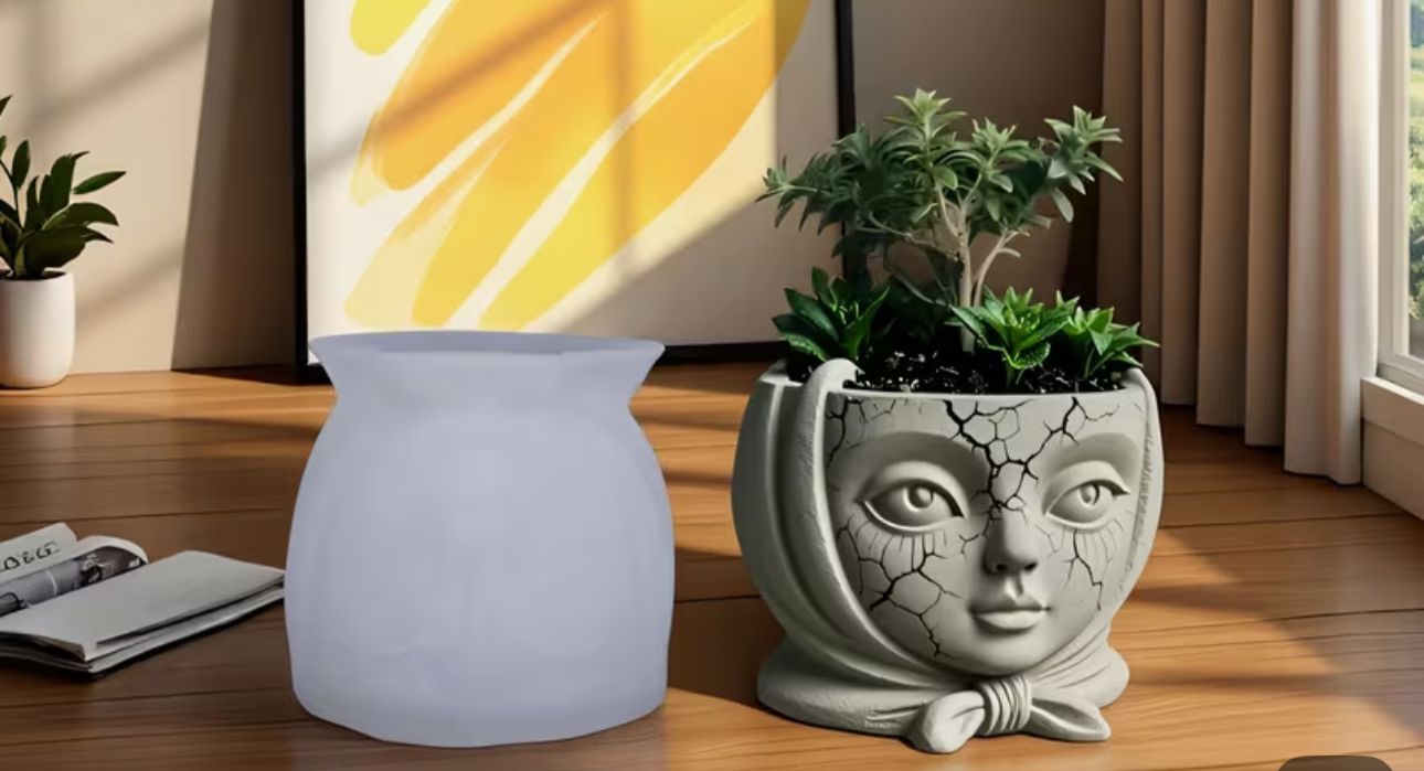 Molde para Maceteros, Tarros, Vela y Decoración Rostro cuarteado