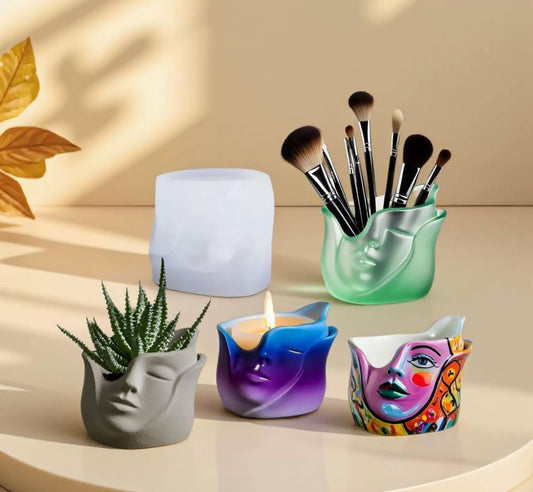 Molde para Maceteros, Tarros, Vela y Decoración Medio Rostro