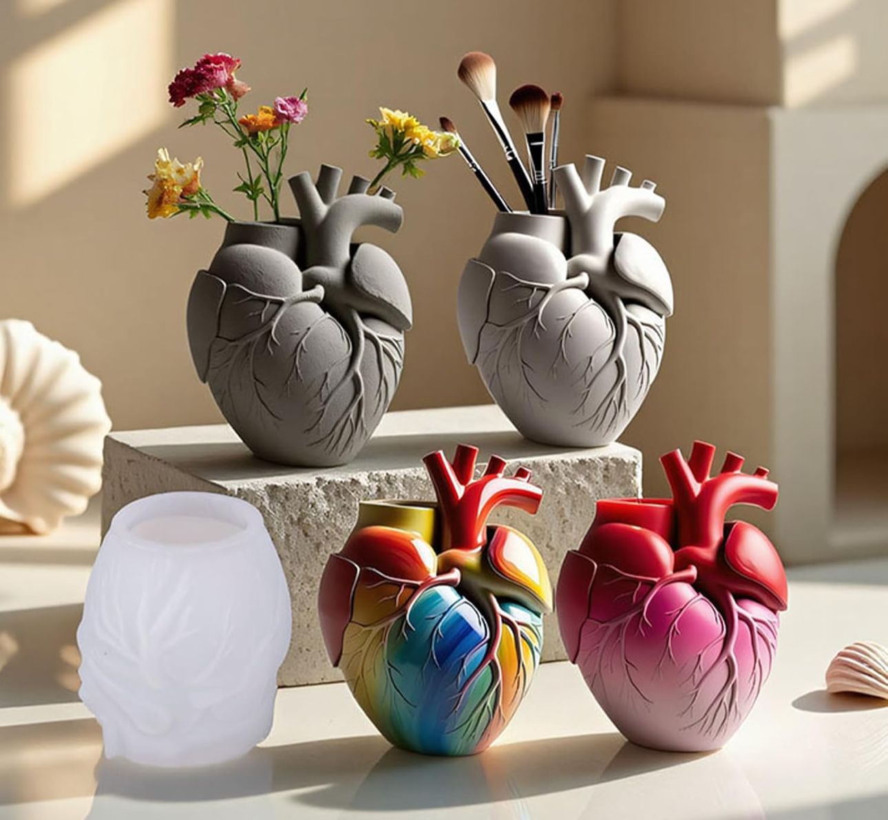 Molde para Maceteros, Tarros, Vela y Decoración Corazon Humano órganos