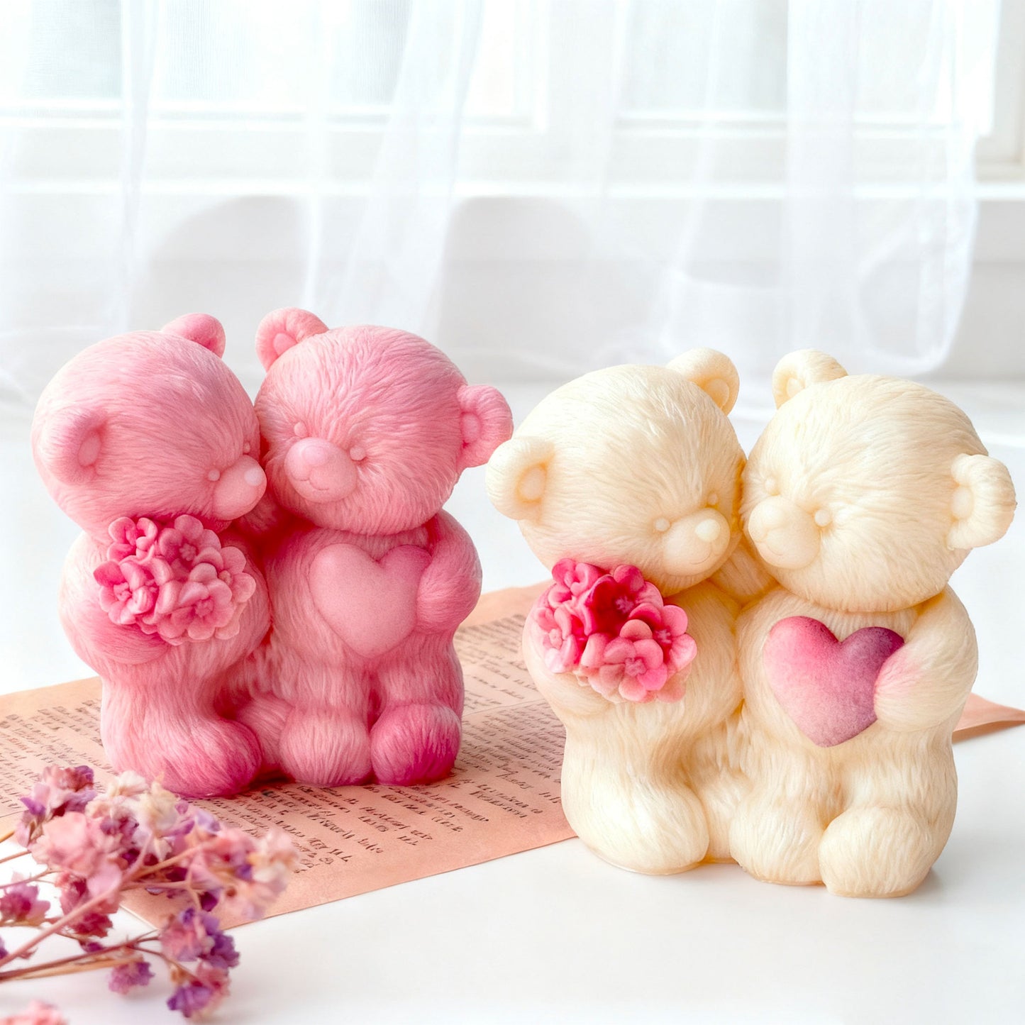 Molde de Ositos Doble con Corazon y Ramo de Flores para Velones y Jabones Molde OSO