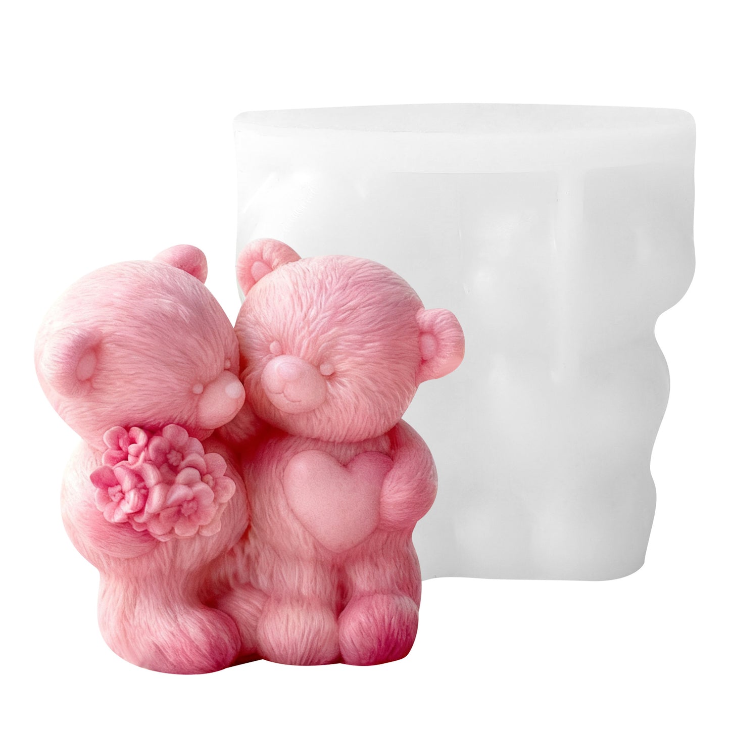 Molde de Ositos Doble con Corazon y Ramo de Flores para Velones y Jabones Molde OSO