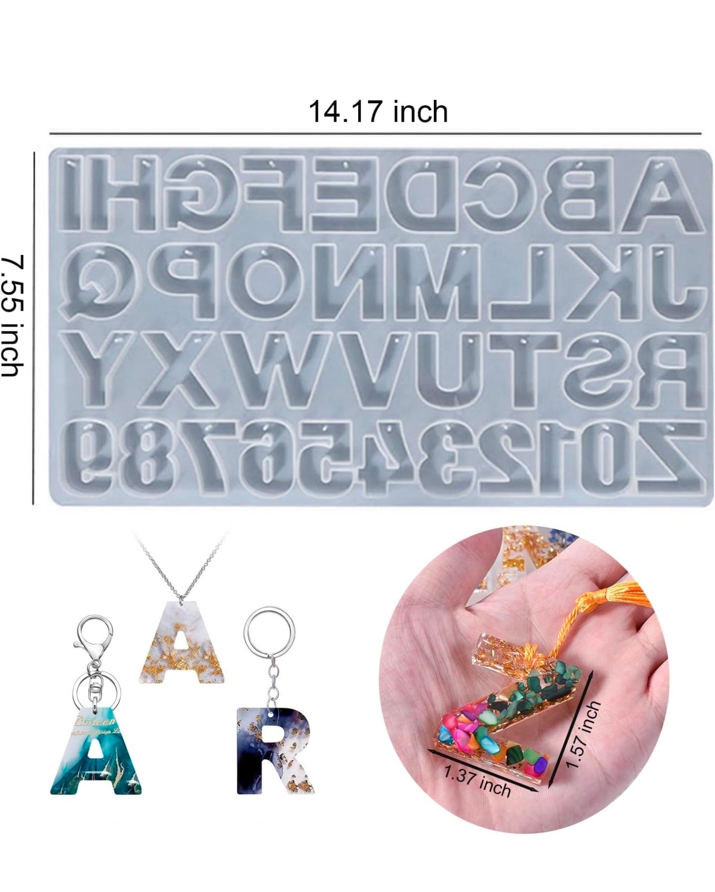 Molde en silicon de Letras y Números para Llaveros en Resina con Agujero