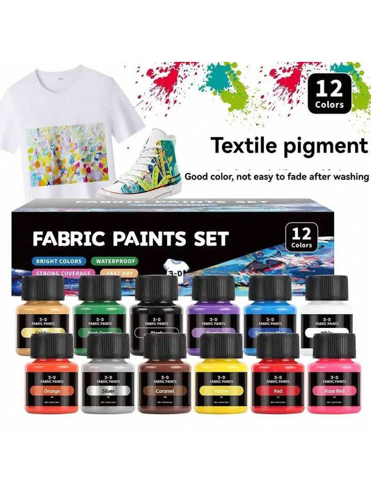 Pintura Acrílica para Telas y Zapatos 12 Colores Fabric Paints Set