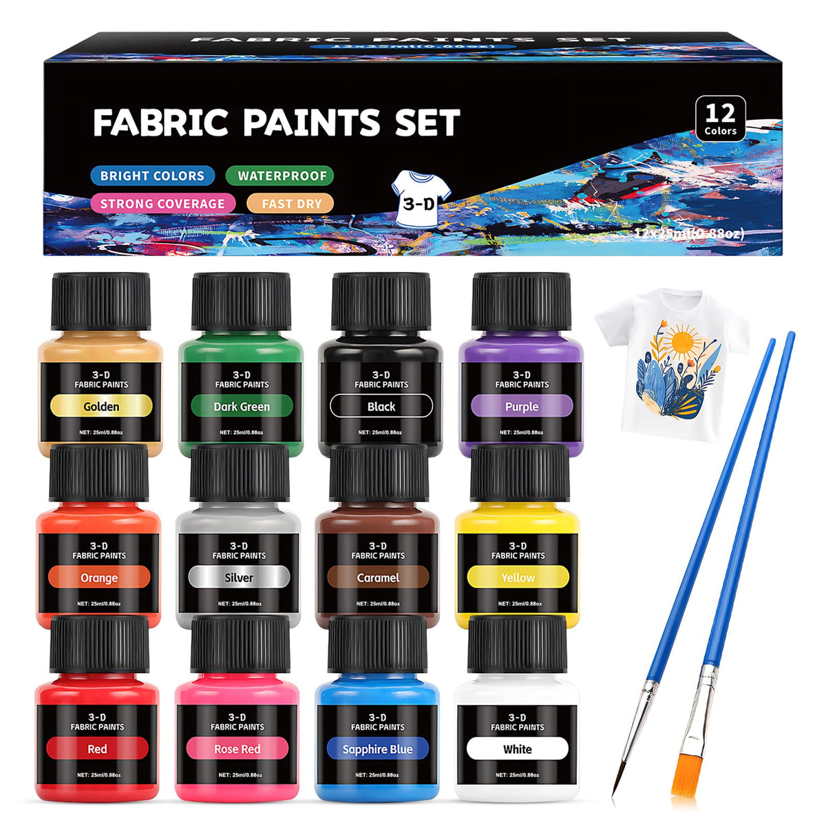 Pintura Acrílica para Telas y Zapatos 12 Colores Fabric Paints Set